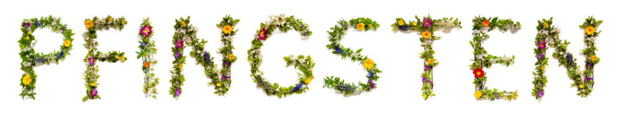 Colorful Blooming Flower Letters Building Word Pfingsten Means Pentecost