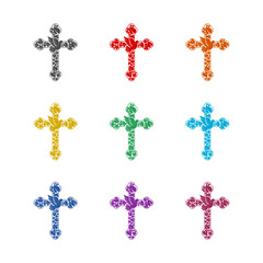 Christian cross and dove  icon isolated on white background. Set icons colorful