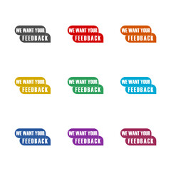 We want your feedback messages icon isolated on white background. Set icons colorful