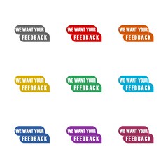We want your feedback messages icon isolated on white background. Set icons colorful