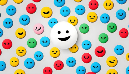 Cute colorful smiley faces pattern white background generative ai