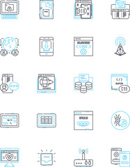 Virtual security linear icons set. Encryption, Firewall, Antivirus, Authentication, Privacy, Secure, Safety line vector and concept signs. Malware,Cybersecurity,Threats outline illustrations