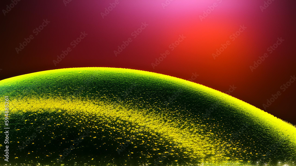 Poster abstract red background with grass green circles in front - ai generative
