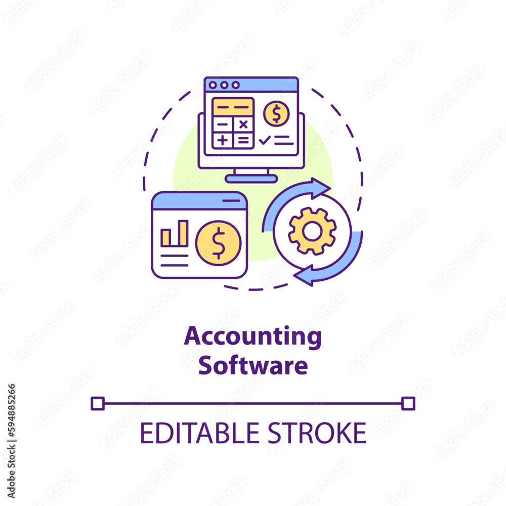 Poster accounting software concept icon. computer program. business accounting management abstract idea thi
