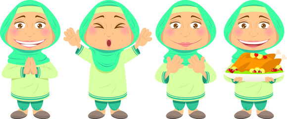 moslem girl with hijab cartoon character
