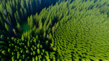 Aerial top view forest tree, Rainforest ecosystem and healthy environment concept and background, Texture of green tree forest view from above - AI Generative