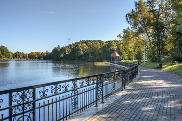View of Lake Tikhoe in autumn day. Svetlogorsk. Russia