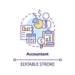 Fototapeta na wymiar Accountant concept icon. Professional service. Financial report. Accounting career abstract idea thin line illustration. Isolated outline drawing. Editable stroke. Arial, Myriad Pro-Bold fonts used