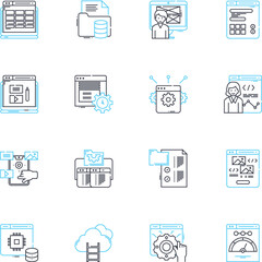 Consumer targeting linear icons set. Demographics, Psychographics, Behavior, Market research, Segmentation, Target audience, Branding line vector and concept signs. Influence,Perception,Preferences