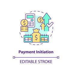 Payment initiation concept icon. Automated clearing house. How ACH work abstract idea thin line illustration. Isolated outline drawing. Editable stroke. Arial, Myriad Pro-Bold fonts used © IMG visuals icons