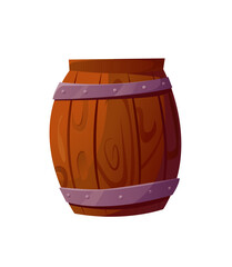 Wooden Barrel in Cartoon Style. Ui Game Assets. Wood Container. Vector Illustration.