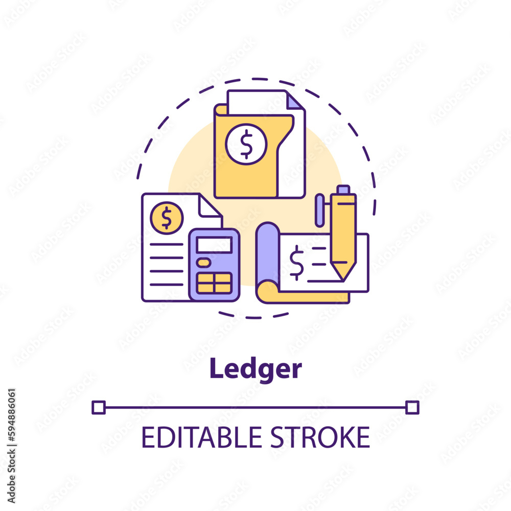 Poster ledger concept icon. record of financial transactions. bookkeeping element abstract idea thin line i