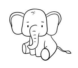 Cute elephant in outline style for coloring book. Vector baby animal isolated on white background.