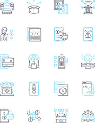 Cyber economy linear icons set. Digital, Blockchain, Cryptocurrency, E-commerce, Cybersecurity, Tech-based, Automation line vector and concept signs. Virtual,Innovation,Disruptive outline