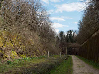 Rusted structure of obstacle training course (gauntlet) in Feyzin fortress, France