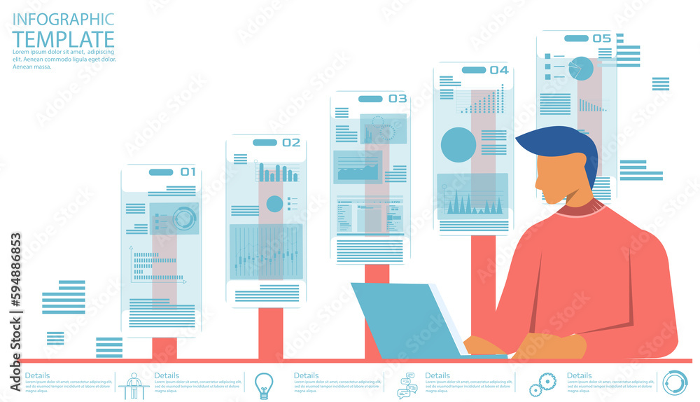 Wall mural professionals analyzing graphs.online stock trading.design template application interface with flat 