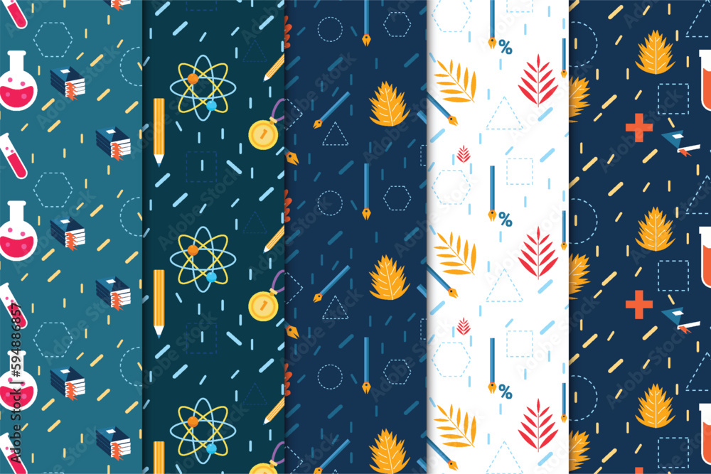 Poster abstract science and education pattern bundle design with dark backgrounds. seamless study pattern c
