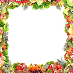 Frame fruit and vegetables isolated