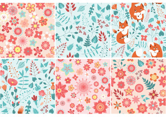 Set of  seamless flower patterns vector design for fashion, fabric, kids,  wallpaper and all prints. Cute patterns in small flowers. Small spring, colorful flowers.