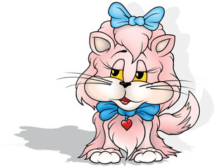 Pink Cute Kitty with Blue Bows