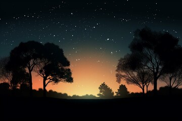 Fototapeta na wymiar starry sky, with trees Silhouette in the horizon. Generative AI