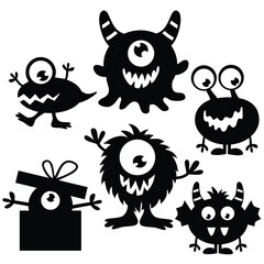 Cute little monster silhouette vector cartoon illustration