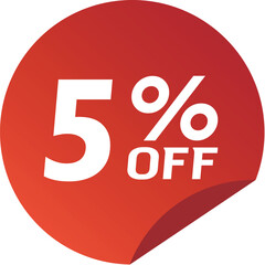 5% Discount. Special offer or shopping discount sticker.