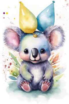 Watercolor Wall Art Party anima Koalal 