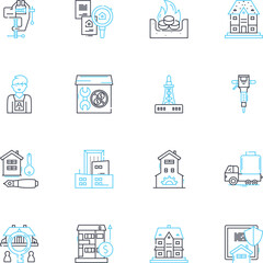 Metropolis building linear icons set. Skyscraper, Tower, Megacity, Urban, Futuristic, Iconic, Landmark line vector and concept signs. Glass,Steel,Contemporary outline illustrations