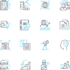 Innovation and exploration linear icons set. Creativity, Exploration, Inventiveness, Breakthrough, Piering, Avant-garde, Trailblazing line vector and concept signs. Ingenious,Innovative,Inventive