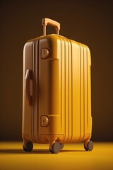 Yellow stylish suitcase on wheels, clean background created with Generative AI technology