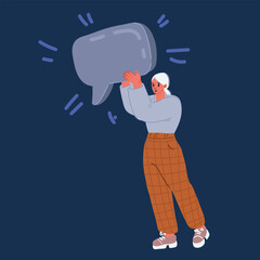 Cartoon vector illustration of woman hold speech buble