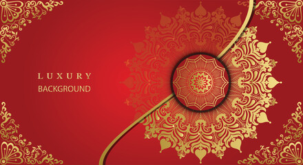 Beautiful luxury mandala design background in gold color. Decorative golden greeting card. Decoration, Decorative, Ornament, Ornamental, India, Indian, invitation, Wedding, Anniversary, Greeting card, © nhjenny