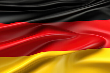 Obraz premium black, red, and gold background, waving the national flag of Germany, waved a highly detailed close-up. Created with Generative AI Technology