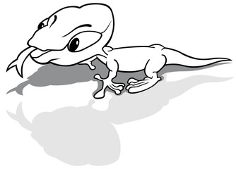 Drawing of a Crawling Lizard with Tongue Out
