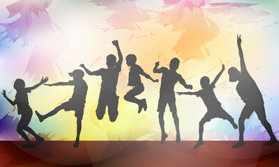 Naklejka na ściany i meble Letting Loose and Dancing Free: Vector Silhouette Illustration of a Joyful Boy Expressing Himself through Dance, Capturing the Euphoria and Emotion of Movement