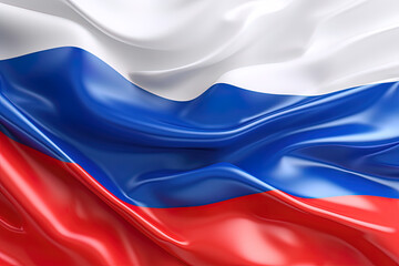 Fototapeta premium white, blue and red background, waving the national flag of Russia, waved a highly detailed close-up. Created with Generative AI Technology