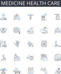 Medicine health care line icons collection. Healthcare, Pharmaceuticals, Nursing, Physicians, Surgery, Therapy, Pharmaceuticals vector and linear illustration. Psychiatry,Dentistry,Rehabilitation