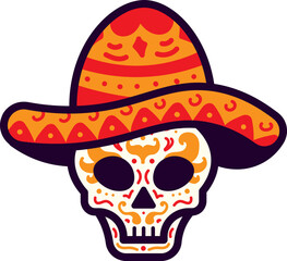 Mexican Skull Wearing Sombrero Hat Vector Illustration