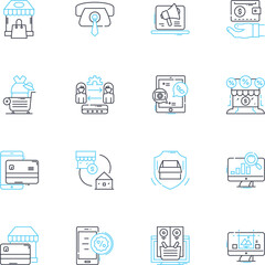 Web promotion linear icons set. SEO, Marketing, Advertising, Branding, Traffic, Social media, Analytics line vector and concept signs. Search engines,Google,Conversion outline illustrations