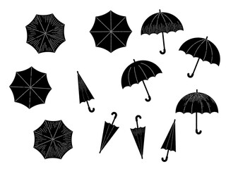 手描きの線画_傘のイラストセット © kuromily