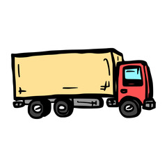 trailer truck doodle illustration on isolated background