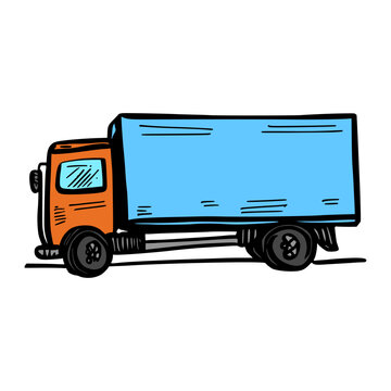 trailer truck doodle illustration on isolated background