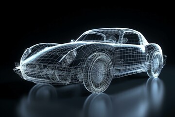 Naklejka na ściany i meble wire frame car / 3D render image of a car in wire frame representing developing of the car. Generative AI