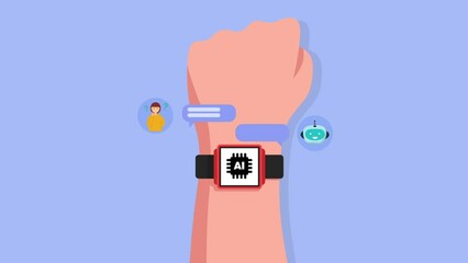  Chat bot interacting with man on watch, robot, virtual assistant, automatic reply concept. Animation. - Powered by Adobe
