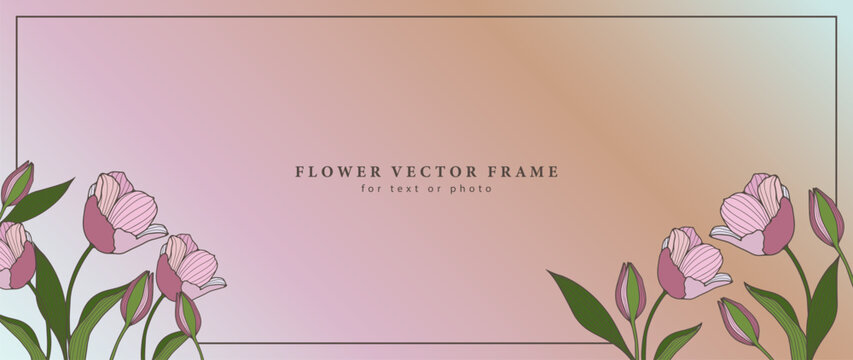 Vector floral background for text or photo with pink tulips. Background for diplomas, postcards, presentations, invitations