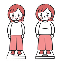 体重計に乗る女性　ダイエットのビフォーアフター