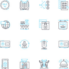 Consumer service linear icons set. Satisfaction, Quality, Loyalty, Reliability, Responsiveness, Empathy, Understanding line vector and concept signs. Trusrthiness,Timeliness,Communication outline
