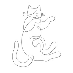 Hand-drawn Cat line drawing vector. continuous line cat. kitten line art draw vector. doodle illustration. Pet line drawing illustration. minimal line art. black and white vector illustration.