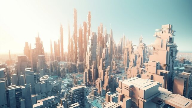 Metaverse city concept, 3d render. generative AI